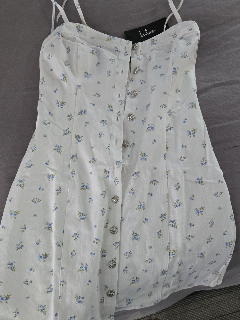 Lulus Blakely White Ditsy Floral Twill Button-front Mini Dress - Size S - Picture 2 of 3